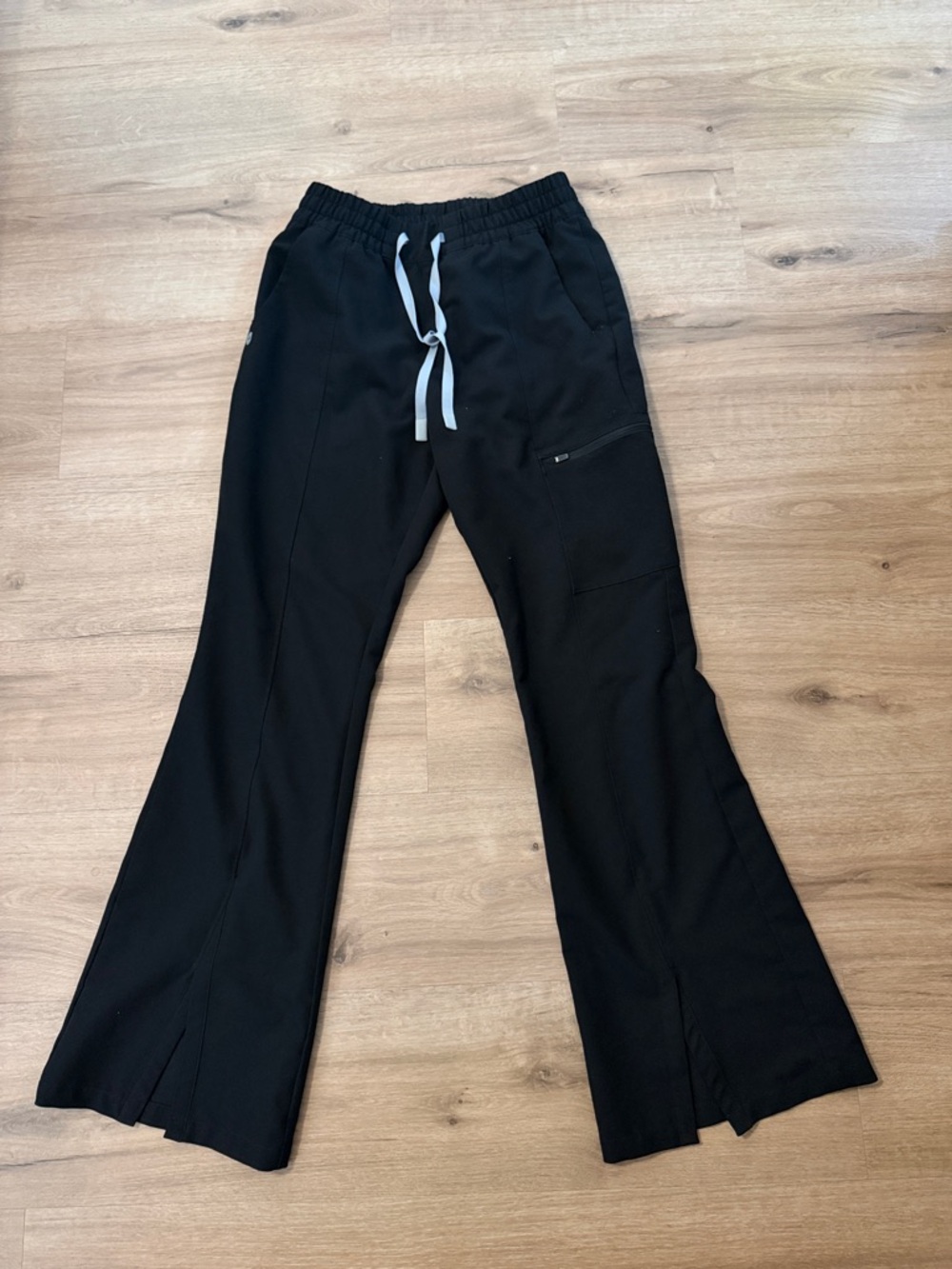 Figs Monty Flare Scrub Pants in Black with White Logo